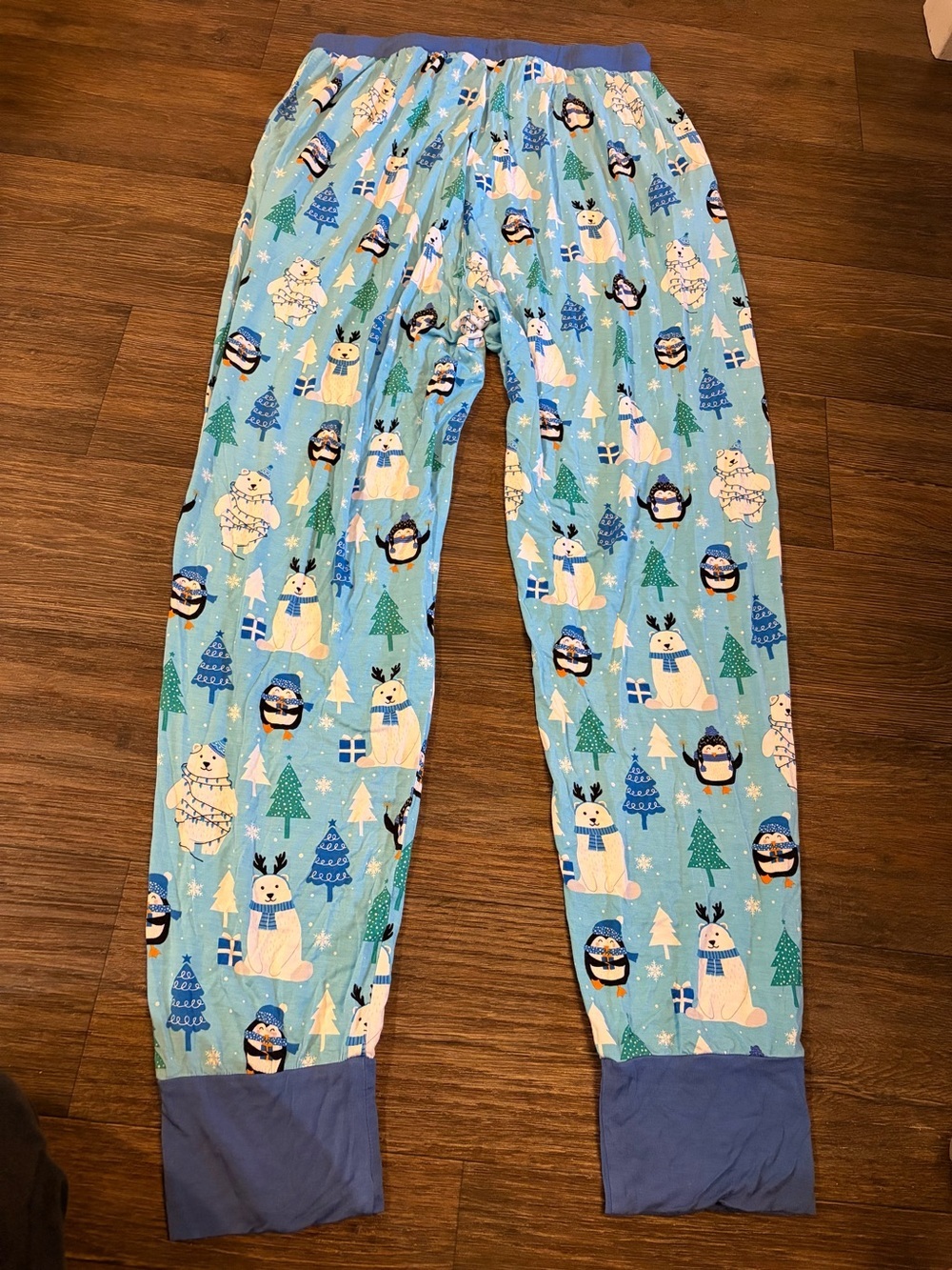 Bums & Roses Women’s Bamboo Penguins & Polar Bear Blue Jogger PJ Pants Size L - Picture 7 of 7
